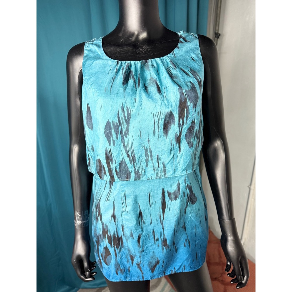 Cabi Blue‎ Black Tie Dye Silk Layered Tank Top Women's Size Medium